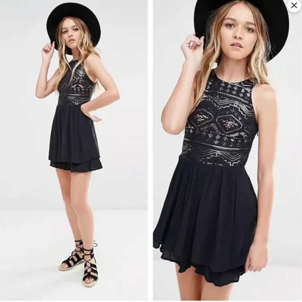 Hollister Black & Gold Sequin Sleeveless Mini Dress Sz S